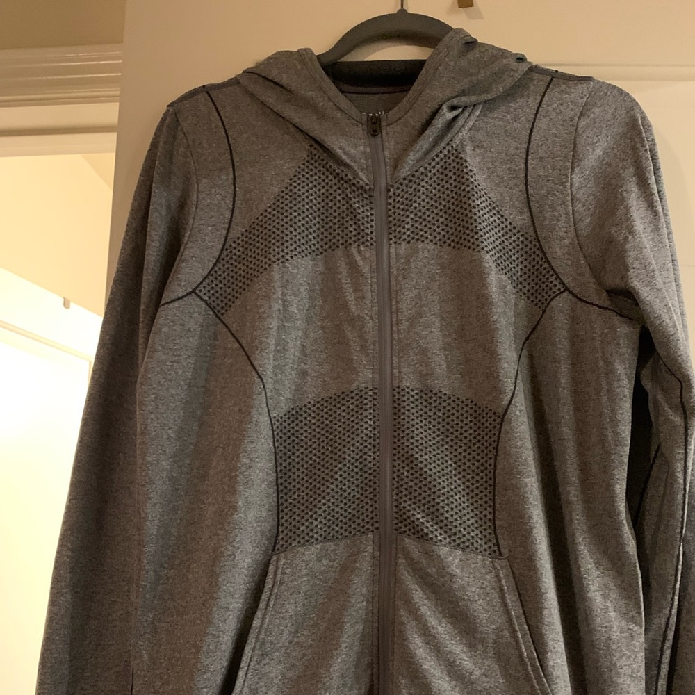 Zella Long sleeve running jacket with hood color grey size XL EUC.